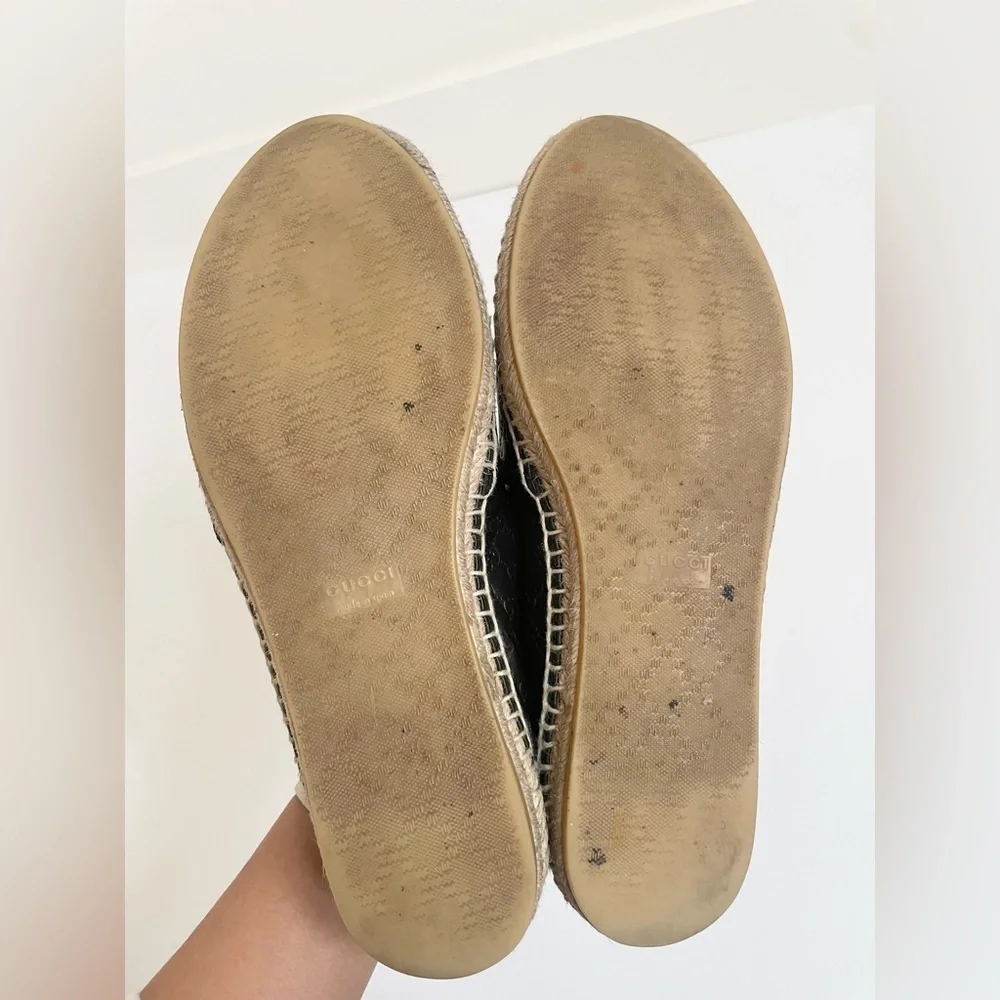 GUCCI Black Microguccissima Leather Slip On Espadrille Flats EU 38